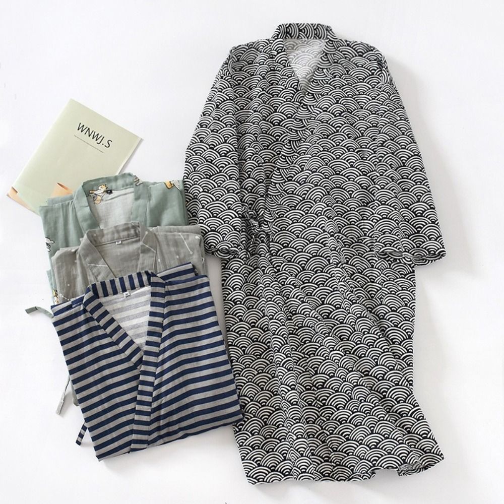 Kimono Yukata Cotton - 나이트드레스 V넥 남성용 기모노 목욕가운 루즈핏
