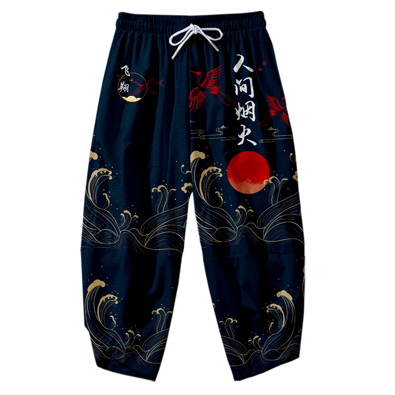 가나가와의 대파도 기모노 바지 남성 아시아 의류 목욕  - Kimono Yukata Cotton 리뷰 및 가격
