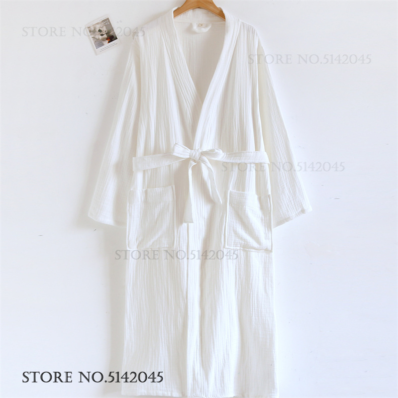 100% 코튼 거즈 커플 롱 로브 네글리제 화이트 긴팔 - Kimono Yukata Cotton 리뷰 및 가격